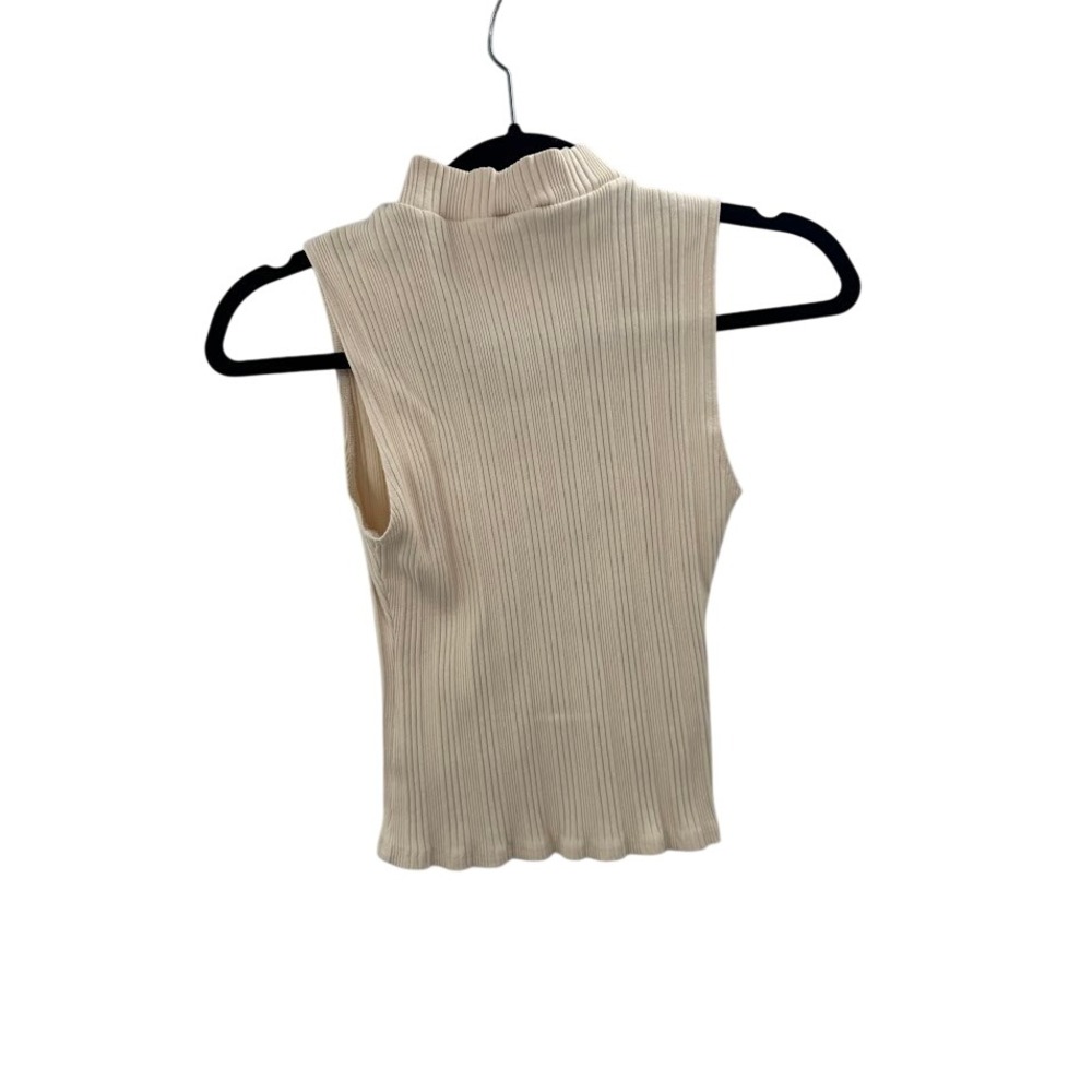 Reformation Lunette Knit Top Cream Ribbed Mock Neck Tank Top XS Made in USA - Picture 3 of 5